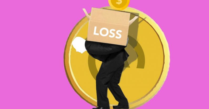 Failure And Risk - Illustration of man carrying box of financial loss on back